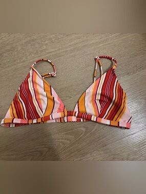 Source Unknown Red Orange Pink Striped Triangle Bikini Top
